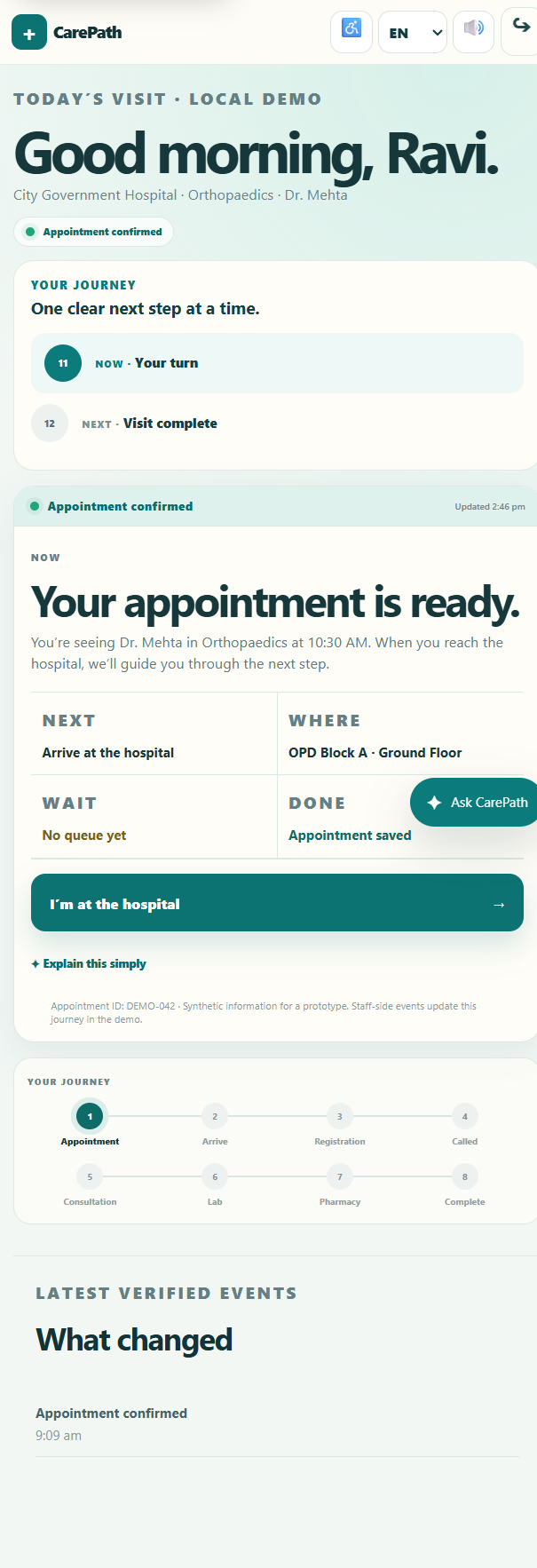 CarePath appointment confirmed mobile state