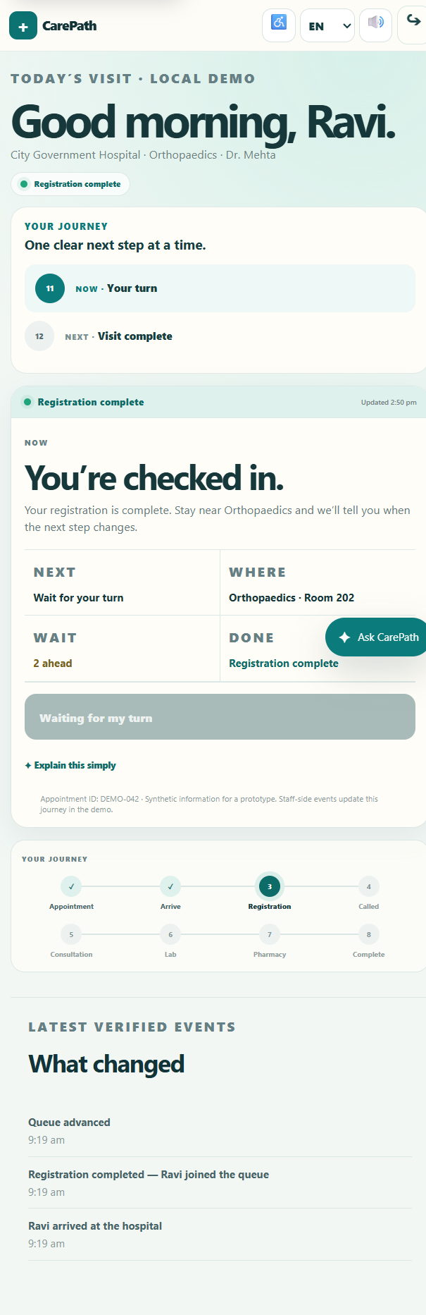 CarePath registration complete mobile state